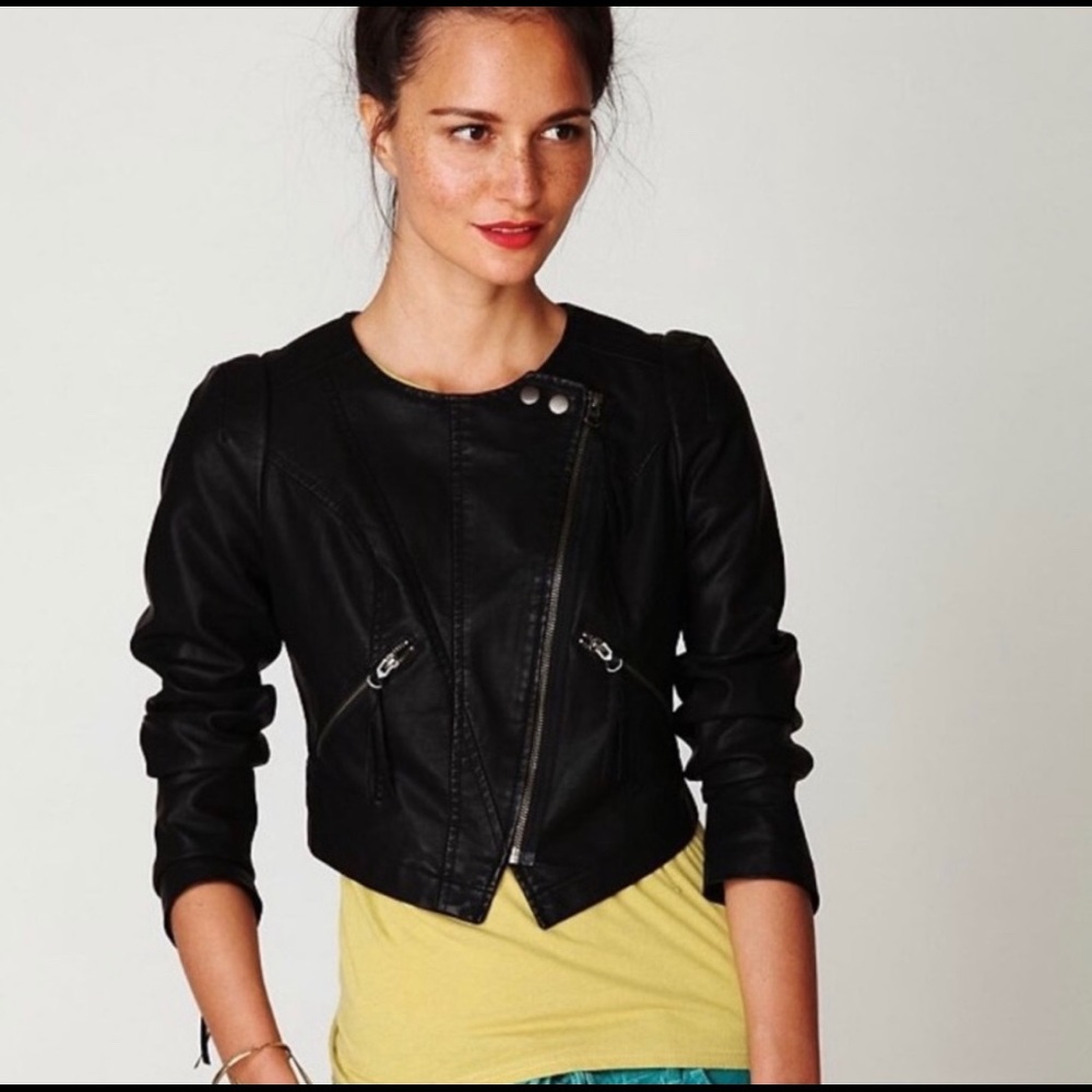 Free People Cropped Moto Vegan Leather Jacket